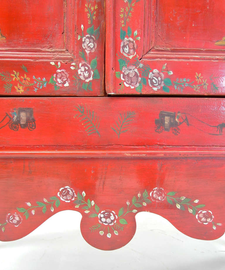 Folk Art Mexican Tall Lacquered  Cabinet from Olinala For Sale