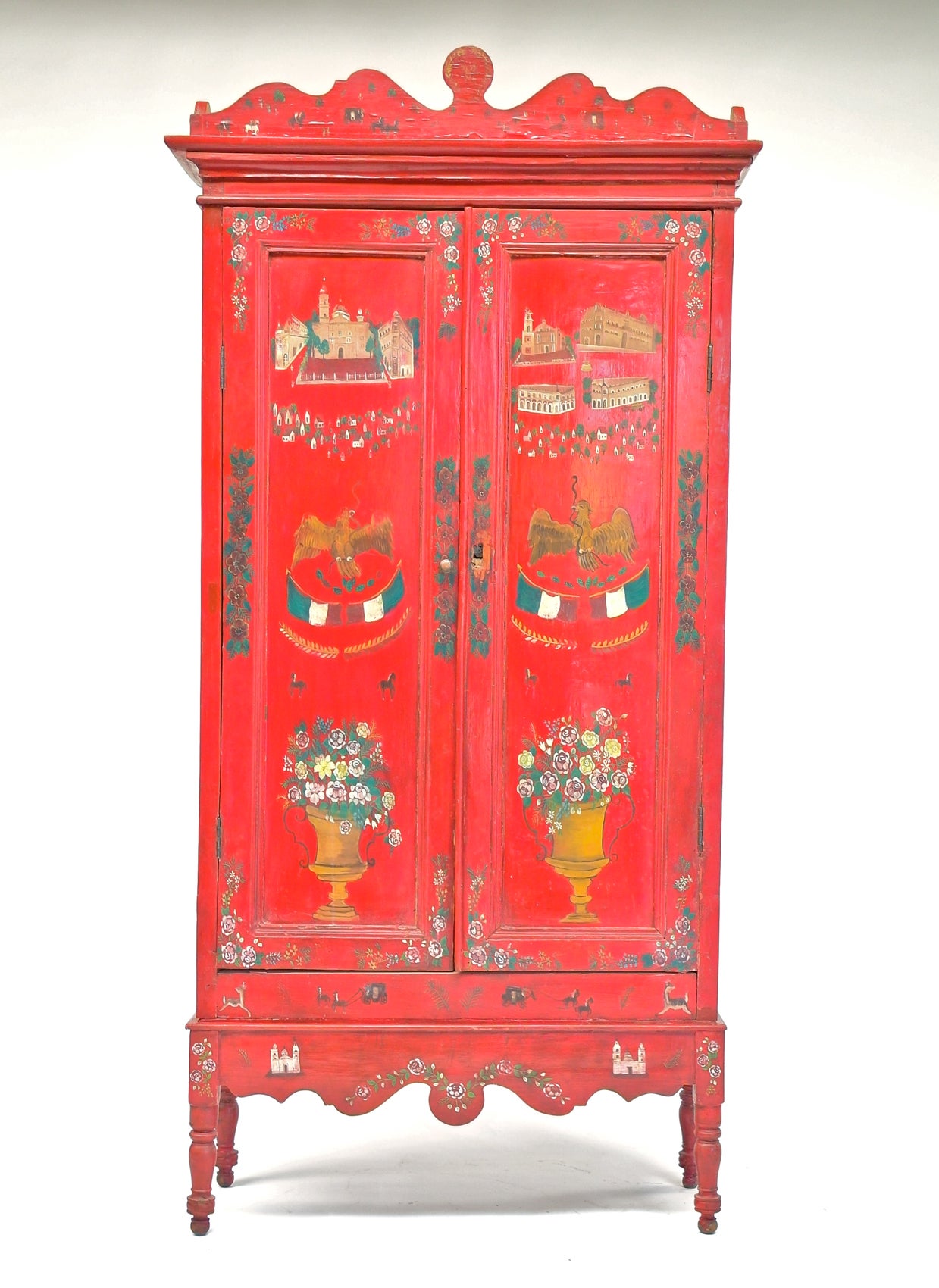 Mexican Tall Lacquered  Cabinet from Olinala For Sale