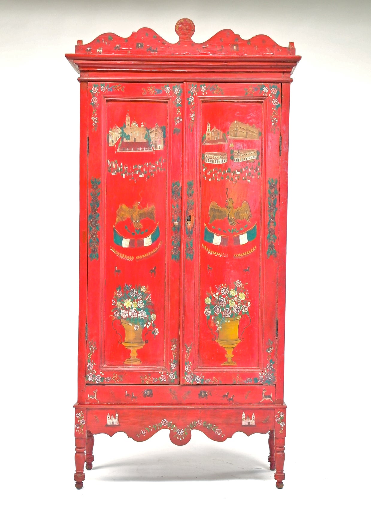 Mexican Tall Lacquered  Cabinet from Olinala For Sale