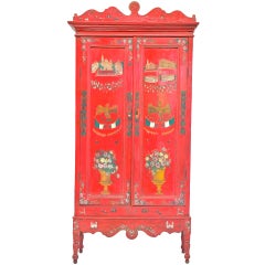 Antique Mexican Tall Lacquered  Cabinet from Olinala