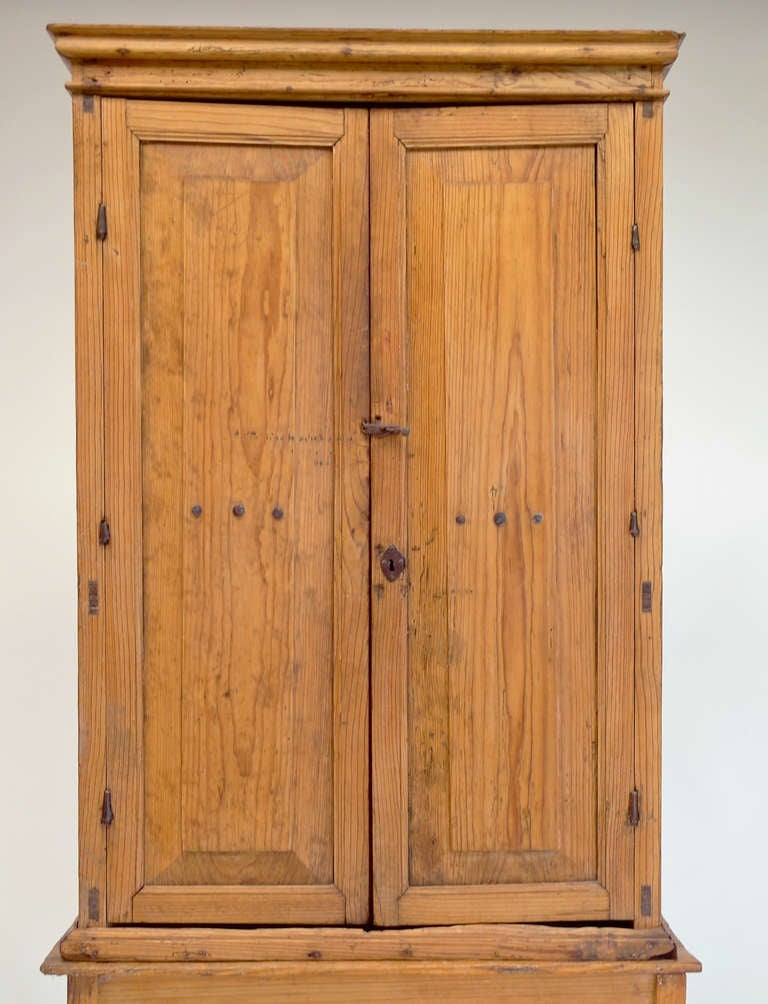 Rustic Mexican Colonial Tall Pine Cabinet For Sale