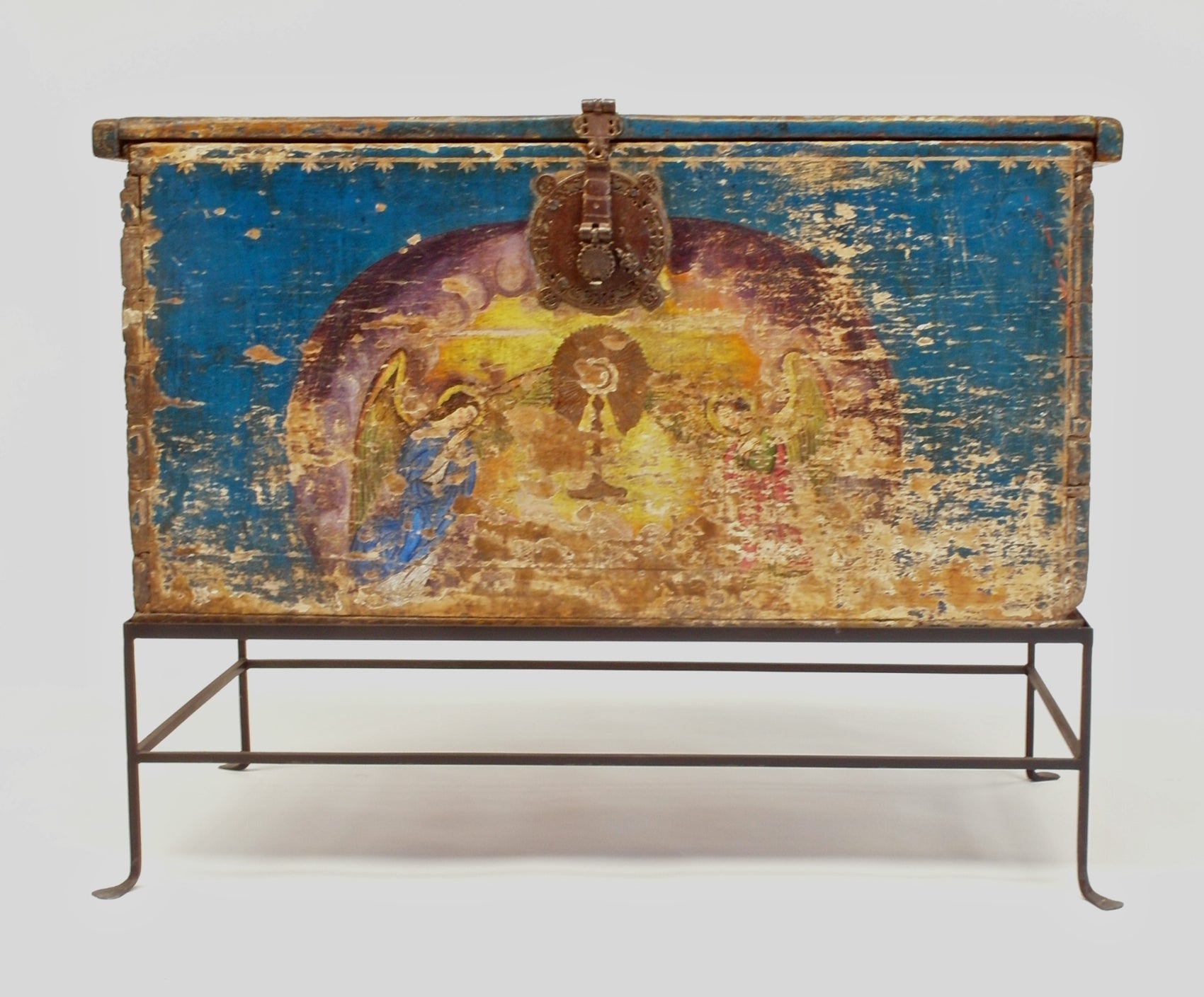 Very Rare Mexican Baroque Painted Chest For Sale
