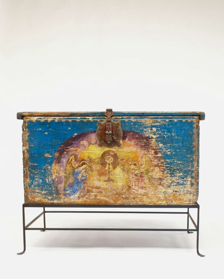 Very Rare Mexican Baroque Painted Chest For Sale 6