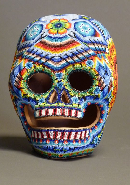 Hulchol Beaded Clay Skull