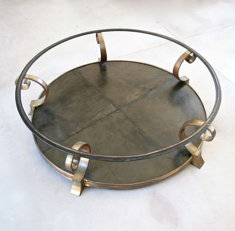 Mexican Roberto & Mito Block Brass and Leather Cocktail Table