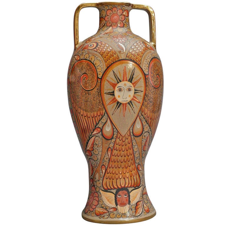 Unique Jose Luis Cotez Burnished Ceramic Vase For Sale