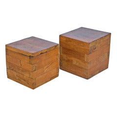Pair of Mexican Mesquite Wood Cube Tables