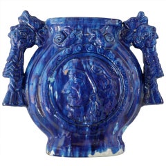 Oaxacan Vidriada y Choreada Monochrome Cobalt Blue Vase