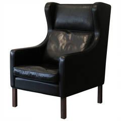 Vintage Danish Black Leather Wingback Chair