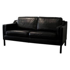 Vintage Danish Black Leather Sofa