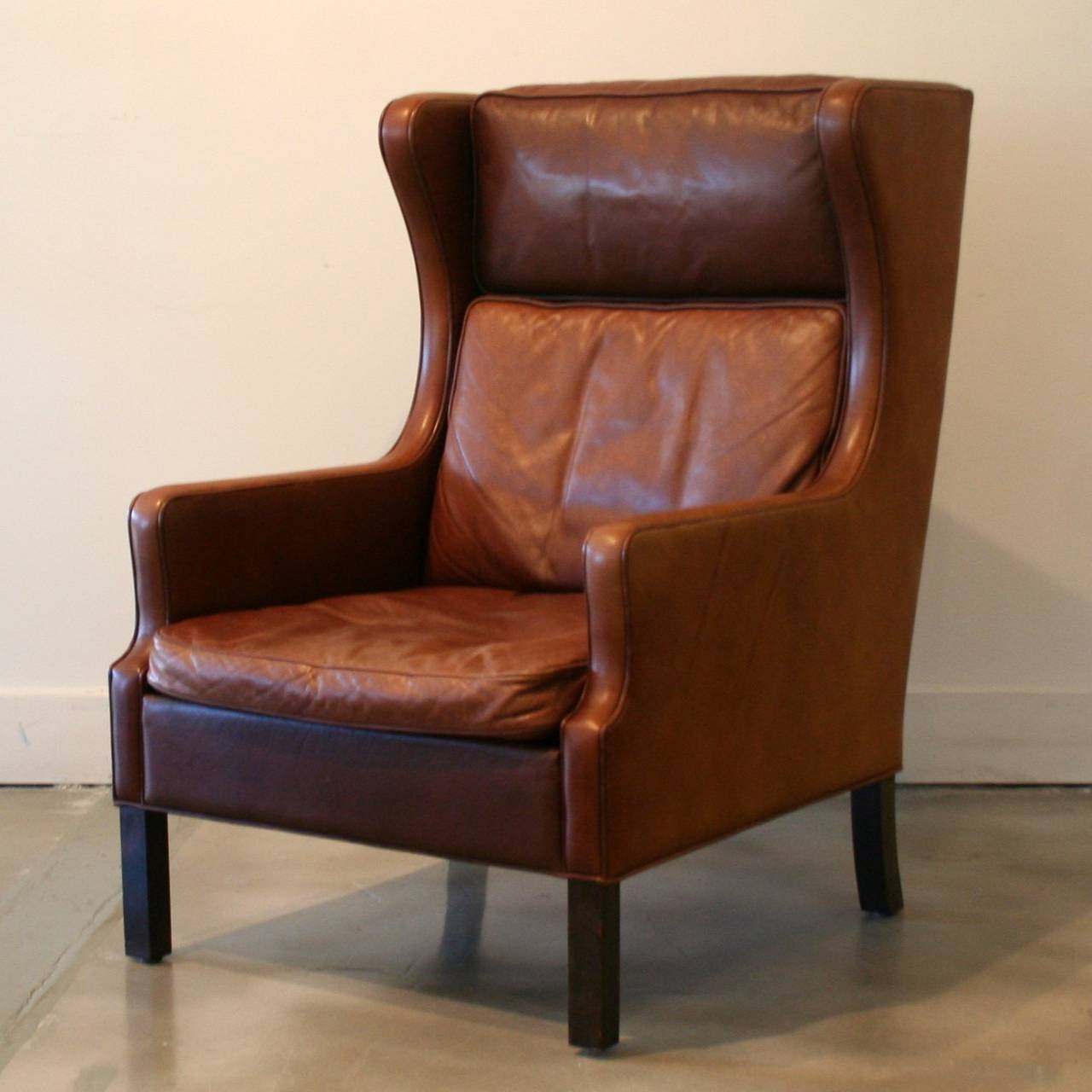 Vintage Danish Brown Leather Armchair and Ottoman 4