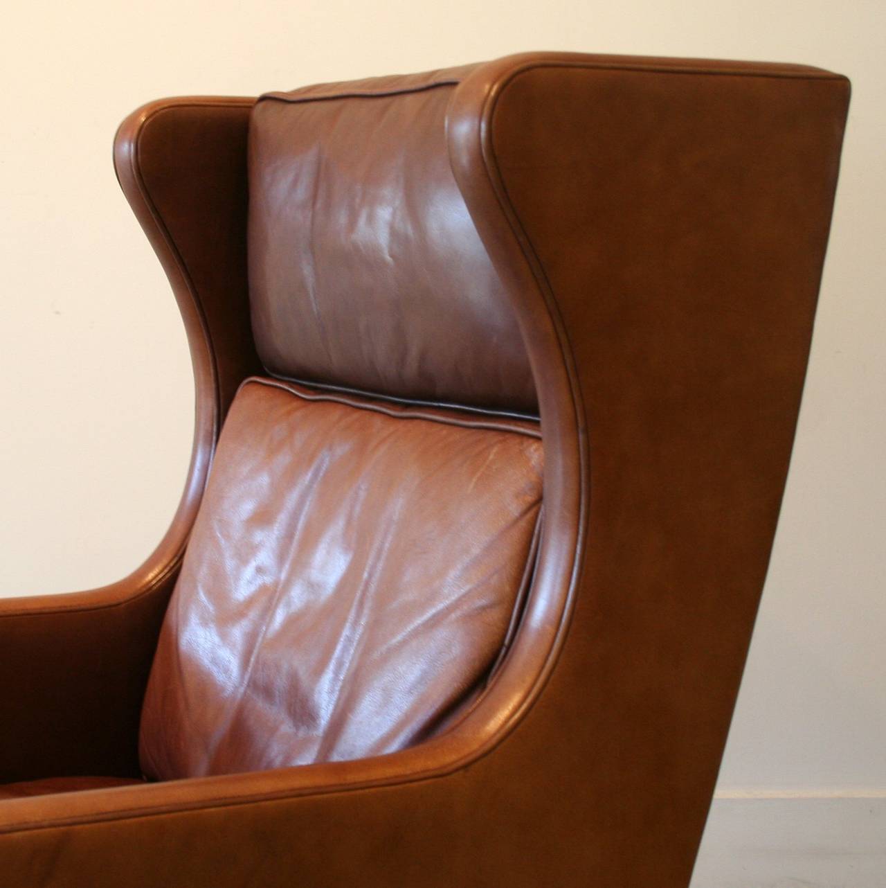 Vintage Danish Brown Leather Armchair and Ottoman 3