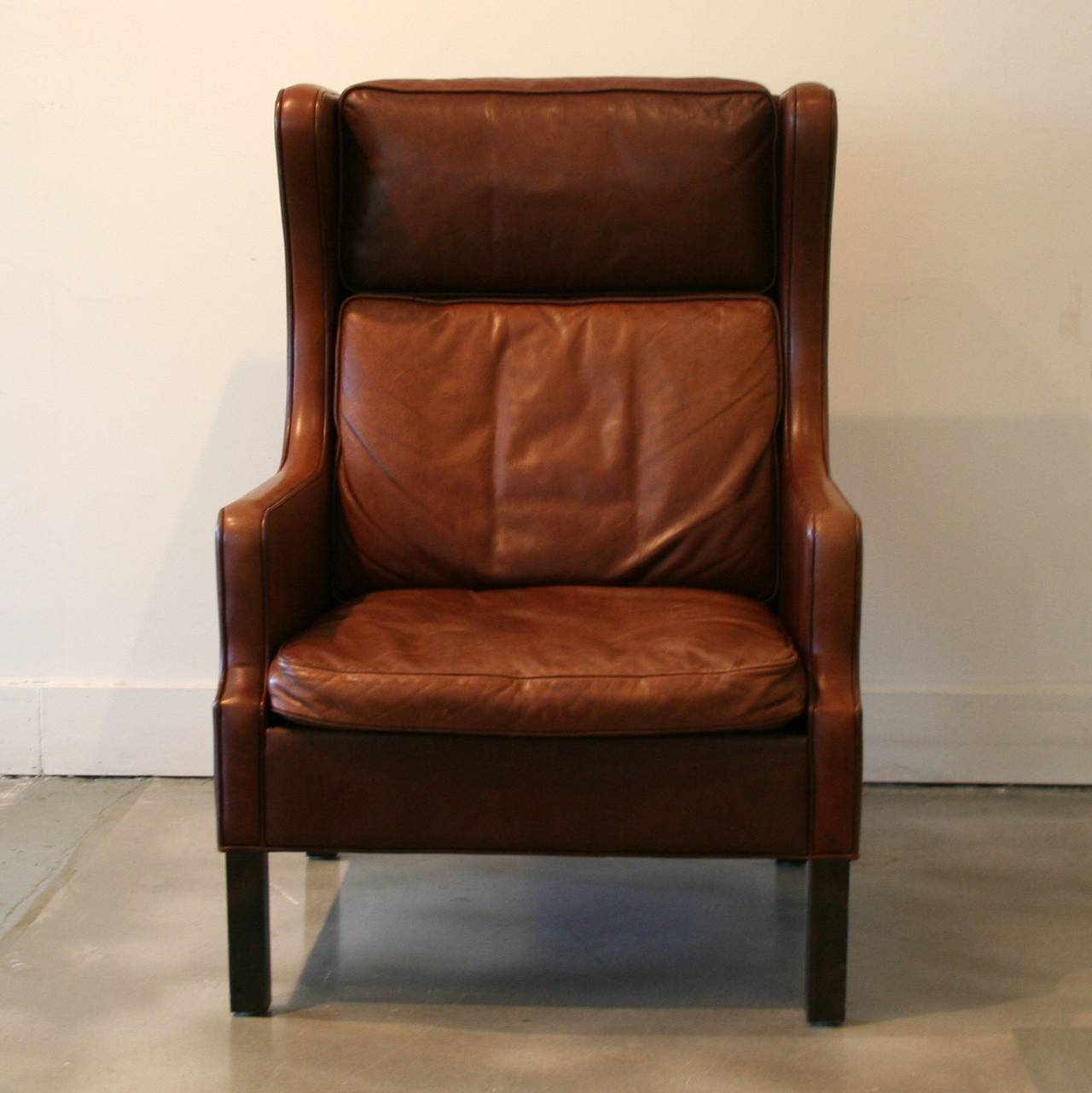 Vintage Danish Brown Leather Armchair and Ottoman 2