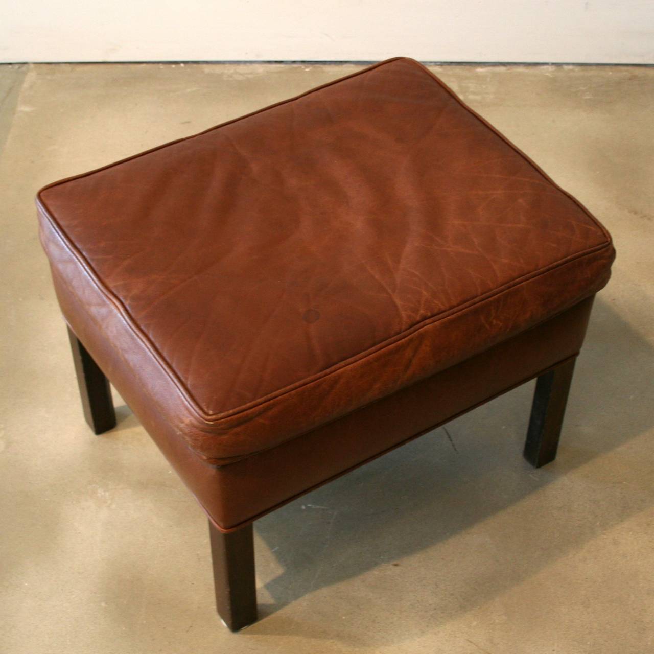 Mid-Century Modern Vintage Danish Brown Leather Armchair and Ottoman