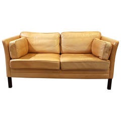 Vintage Danish Honey Leather Two-Seat Sofa