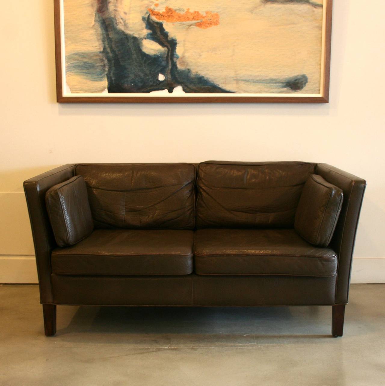 Mid-Century Modern 1960s Danish Leather Two-Seat Sofa
