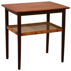 Vintage Danish Teak and Cane Side Table