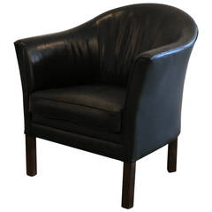 Vintage Danish Black Leather Tub Chair
