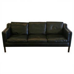 Vintage Danish Black Leather Sofa