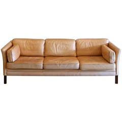 Vintage Danish Leather Three-Seat Sofa