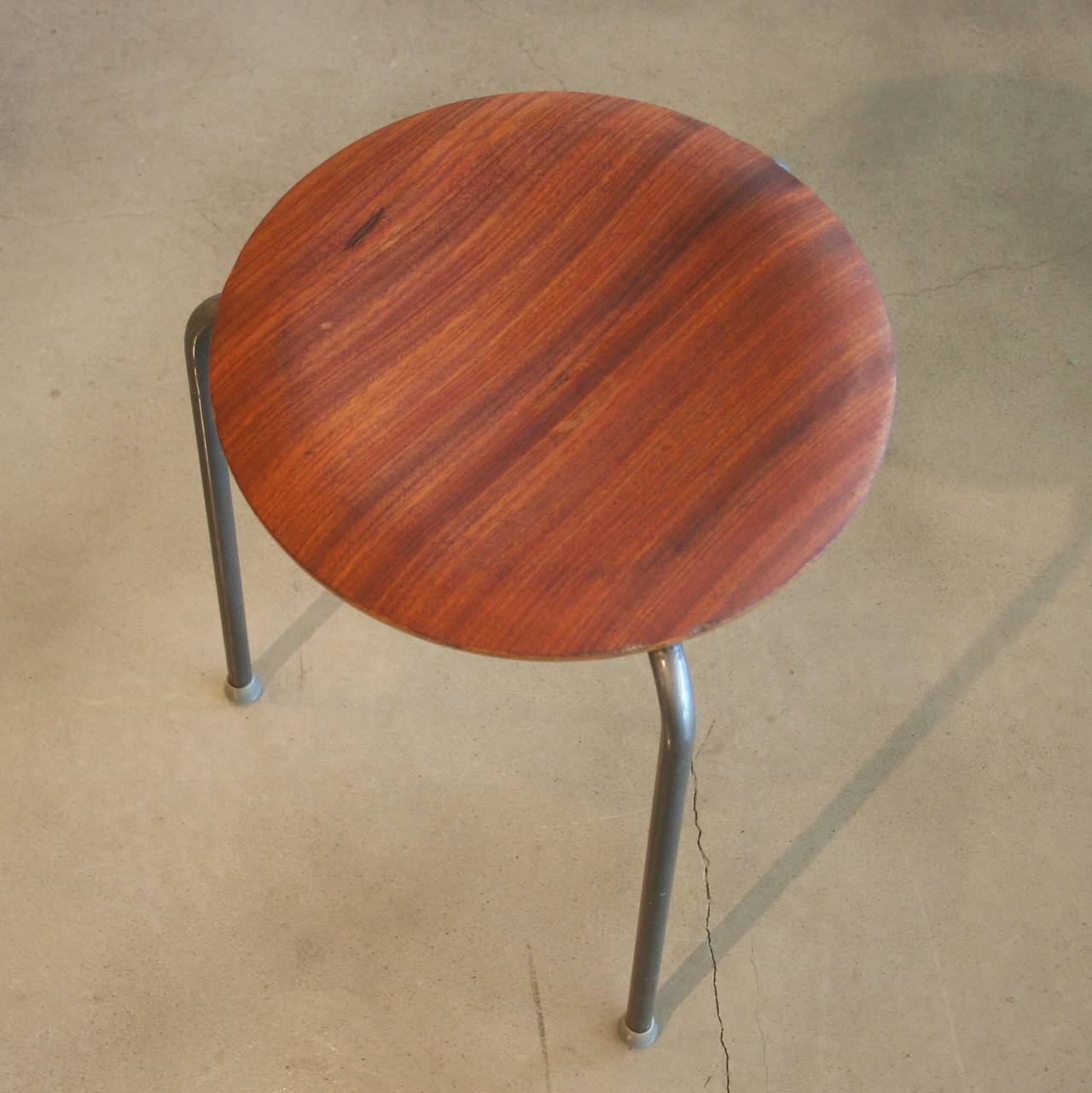 Vintage Danish Teak and Metal Stools In Excellent Condition In Vancouver, BC