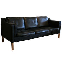 Vintage Black Leather Sofa