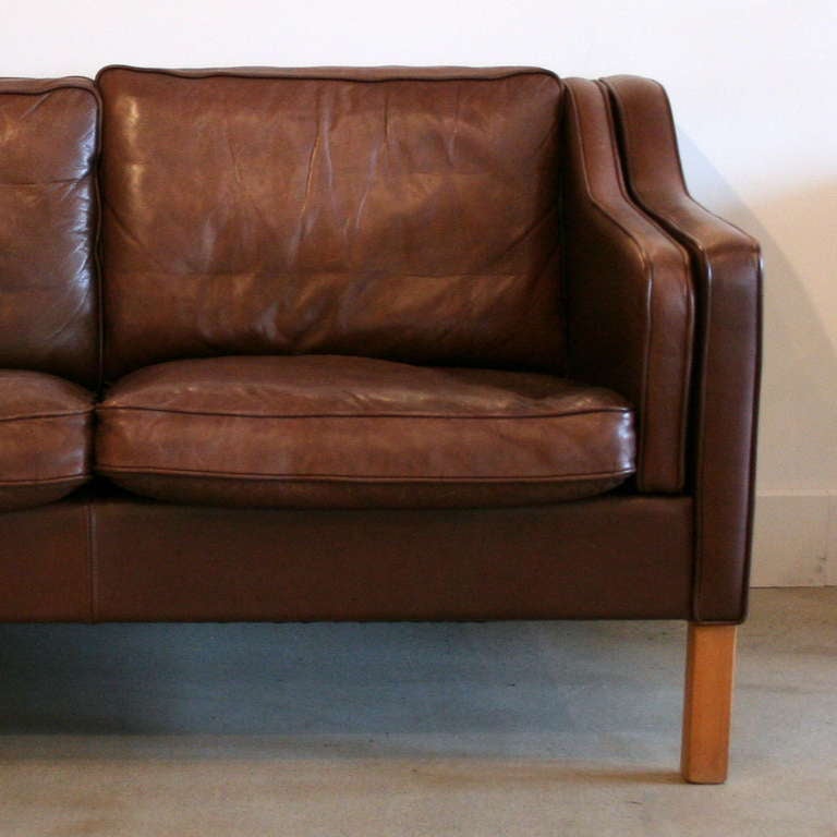 Mid-Century Modern Vintage Brown Leather 2-seat Sofa