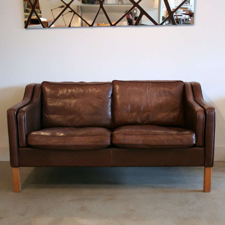 Danish Vintage Brown Leather 2-seat Sofa