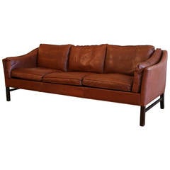 Vintage Danish Red-Brown Leather Sofa