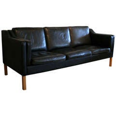 Vintage Black Leather Sofa