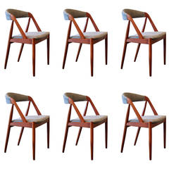 Vintage Danish Teak Round Upholstered Back Dining Chairs, Set of Six