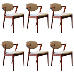 Vintage Danish Teak Kai Kristensen Tilt Back Dining Chairs - Set of 6