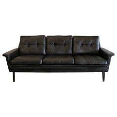Vintage Black Danish Leather Sofa