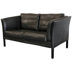 Vintage Black Leather 2 Seat Sofa