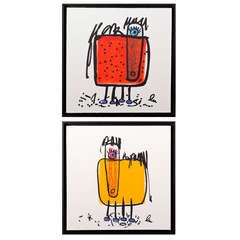 Pair of French Abstract Pastel Goat Paintings 7