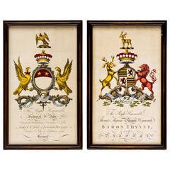 Pair of 18th C English Baron Coat of Arms Heraldry Prints