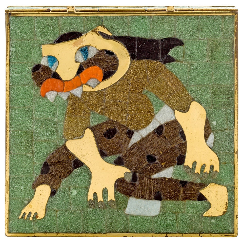 Boîte à mosaïque mexicaine en laiton & attribuée à Salvador Teran
