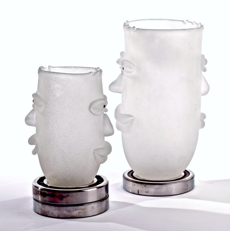 Italian Pair of Double Sided Art Glass Sculptures