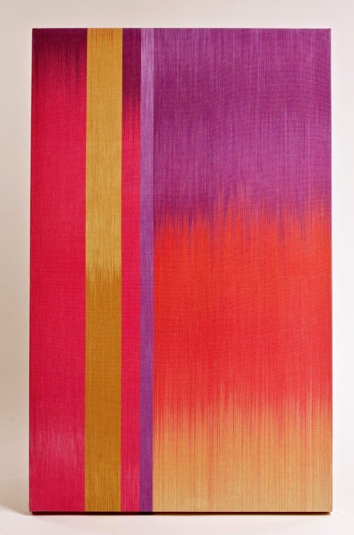 A beautiful pop of color by London artist, Ptolemy Mann.  Ptolemy is an established textile artist and designer specializing in large scale, hand dyed and woven textile art and a unique creator of one-off woven architectural art panels. Shown here