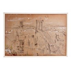 Pen, Ink and Gouache of the Brooklyn Bridge