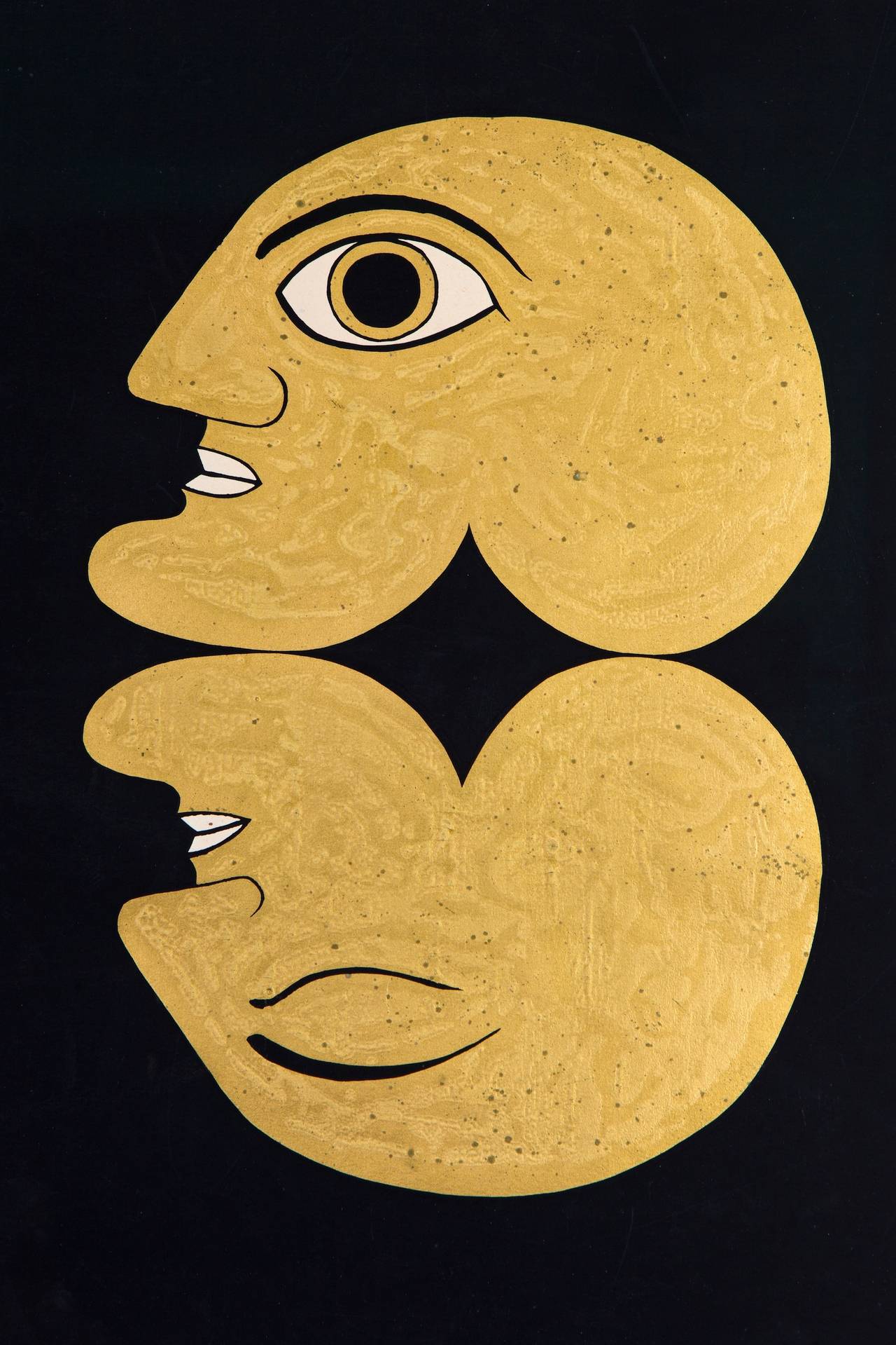 Rare Victor Brauner Serigraph Exhibition Poster for Le Pont Cardinal Paris show circa 1963. This extraordinary piece promoting his old and new works is centered around his iconic self portrait in gold leaf over black.  A unique piece of art in it's