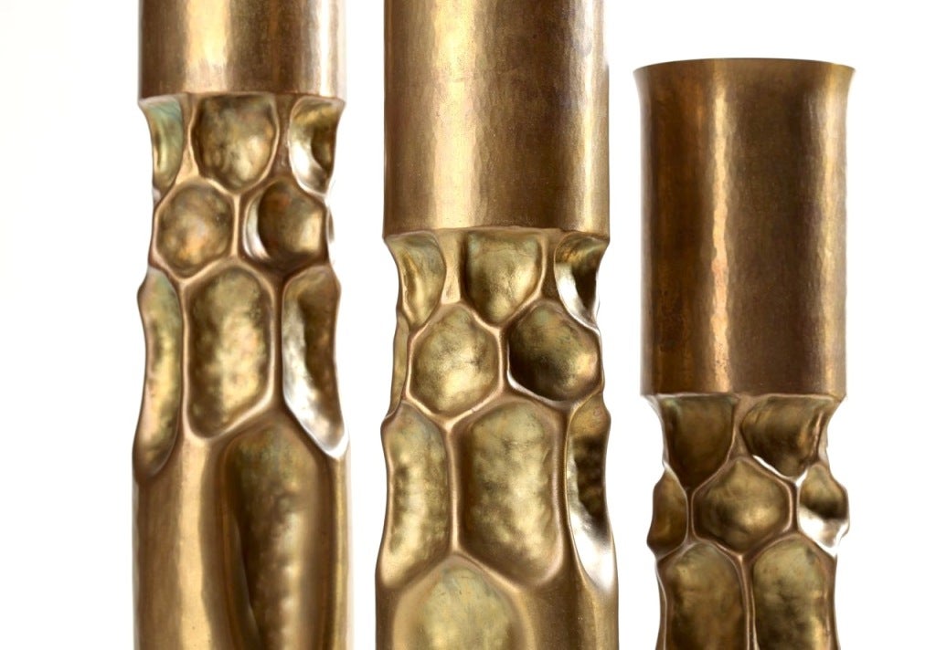 Gilt Three Candlesticks in Bronze Dore by Thomas Roy Markusen