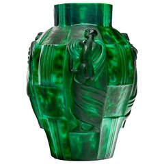 Fabulous Deco Malachite Glass Vase attributed to Moser