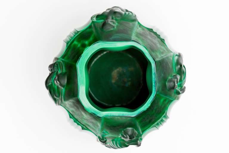 Czech Fabulous Deco Malachite Glass Vase attributed to Moser