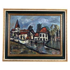 1960s Abstract Painting of a French Village by Daniel Bertet 12