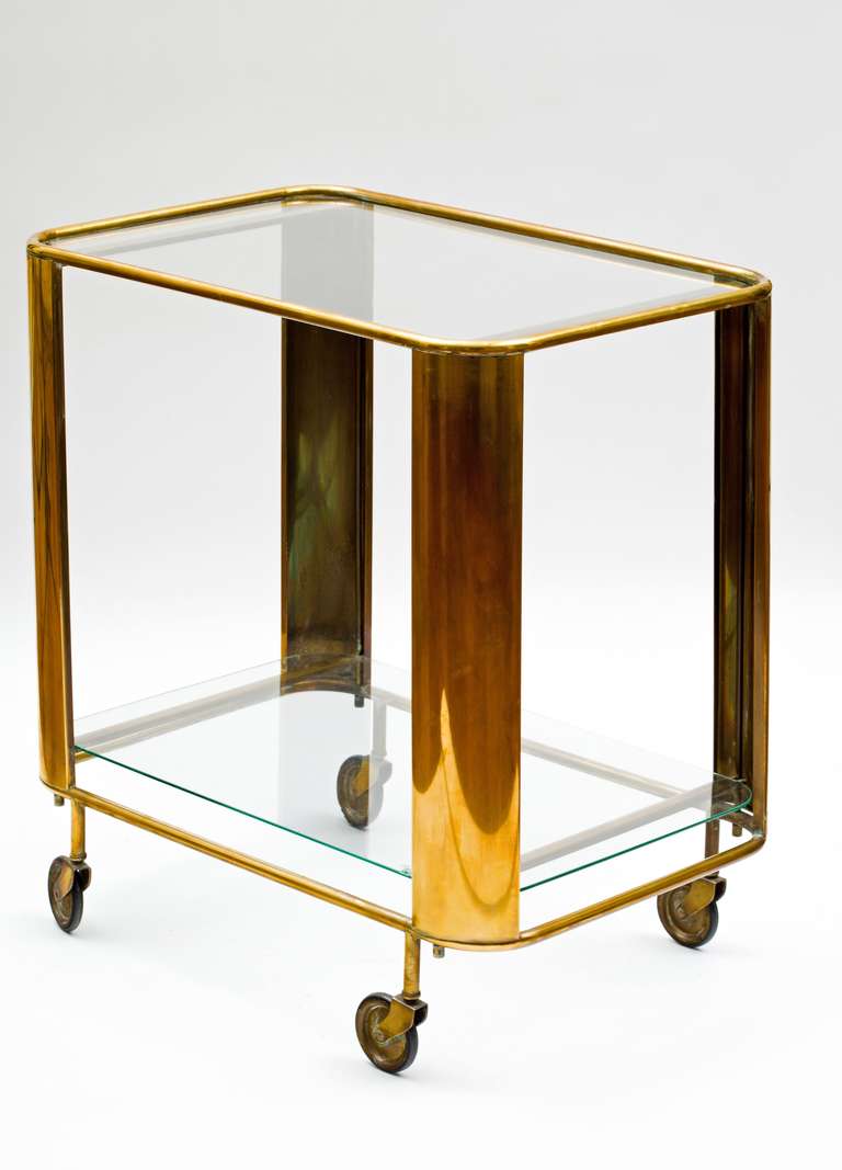 1930's Art Deco Brass Bar Cart In Good Condition In New York, NY