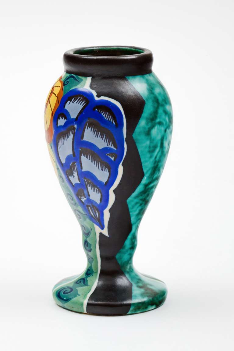 Hand-Painted French Art Nouveau Ceramic Vase by Louis-Auguste Dage