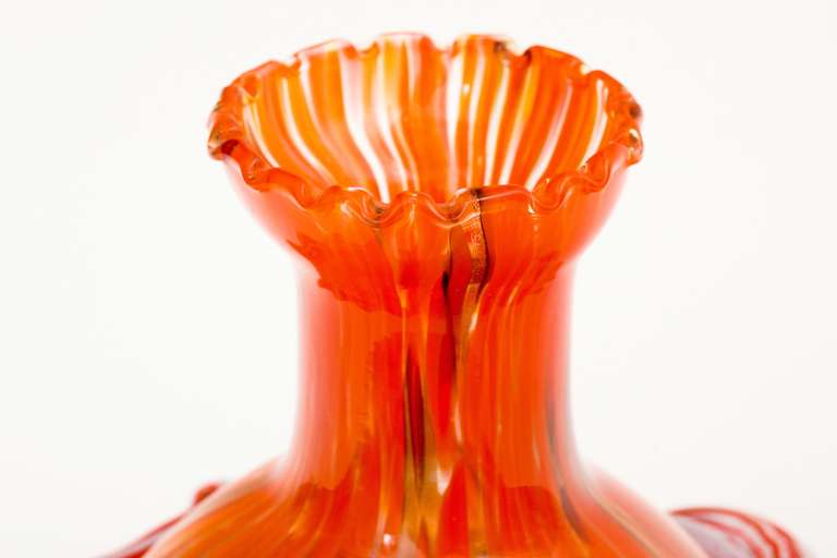 Italian 1960's Super Orange Murano Glass Vase