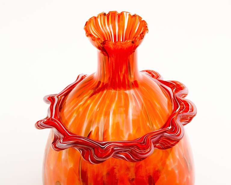 1960's Super Orange Murano Glass Vase In Good Condition In New York, NY