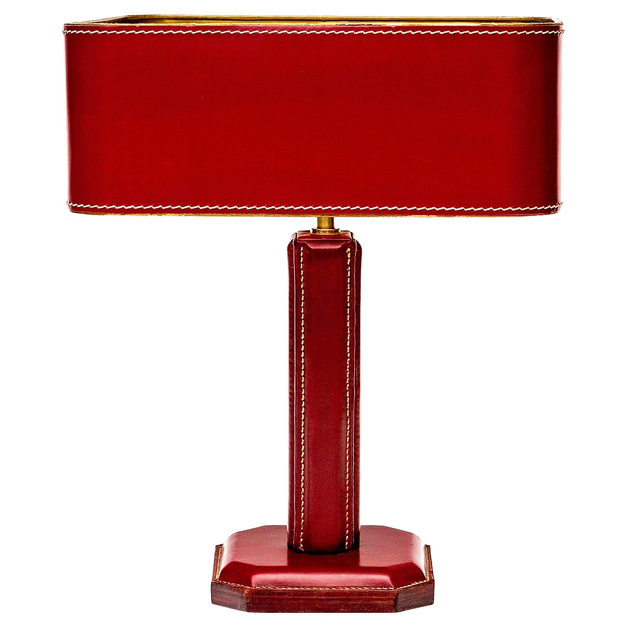 Jacques Adnet Hand-Stitched Leather Table Lamp